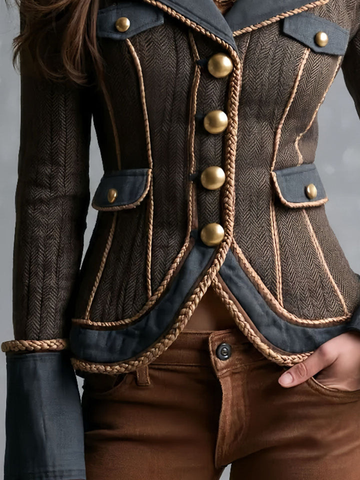 Women’s Vintage Gold Button Braided Trim Jacket