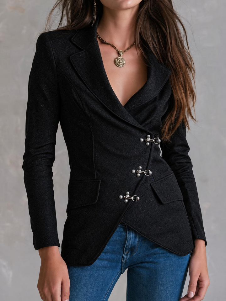 Women’s Shimmer Asymmetric Lapel Metal Clasp Jacket