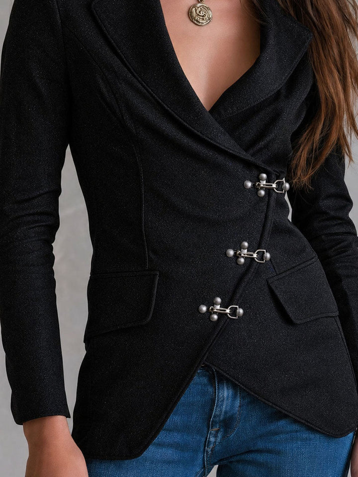 Women’s Shimmer Asymmetric Lapel Metal Clasp Jacket