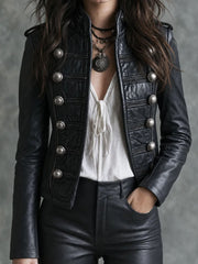 Retro Black Faux Double‑Breasted Jacket