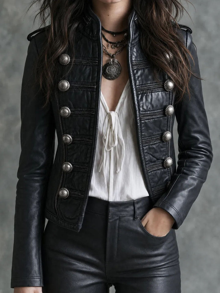Retro Black Faux Double‑Breasted Jacket