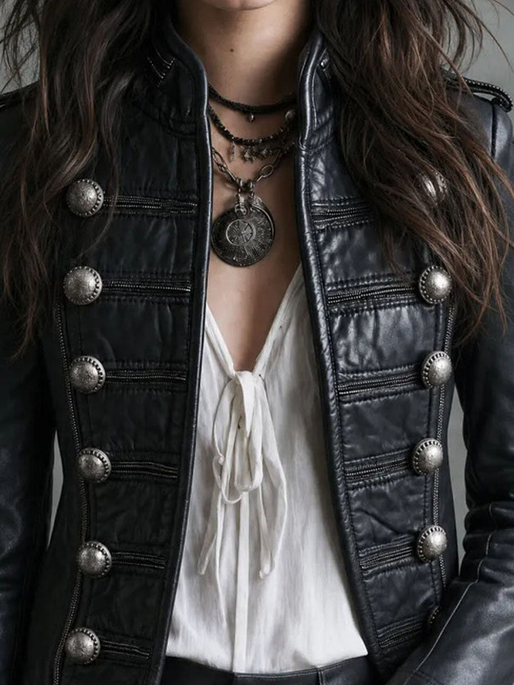 Retro Black Faux Double‑Breasted Jacket