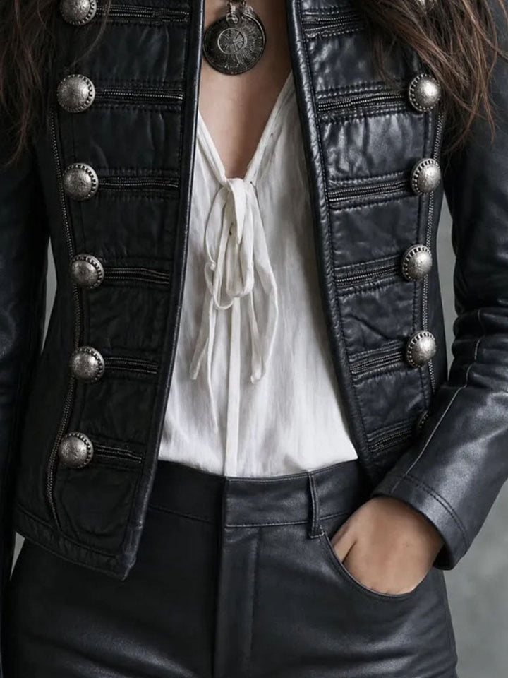 Retro Black Faux Double‑Breasted Jacket