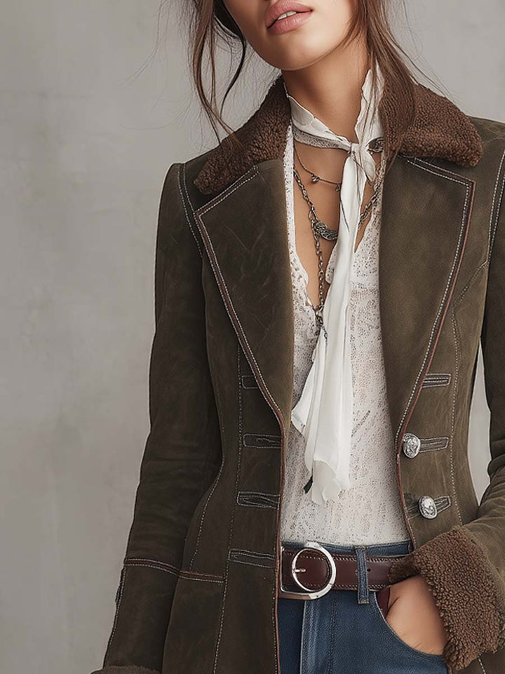 Women’s Vintage Contrast Trim Longline Blazer