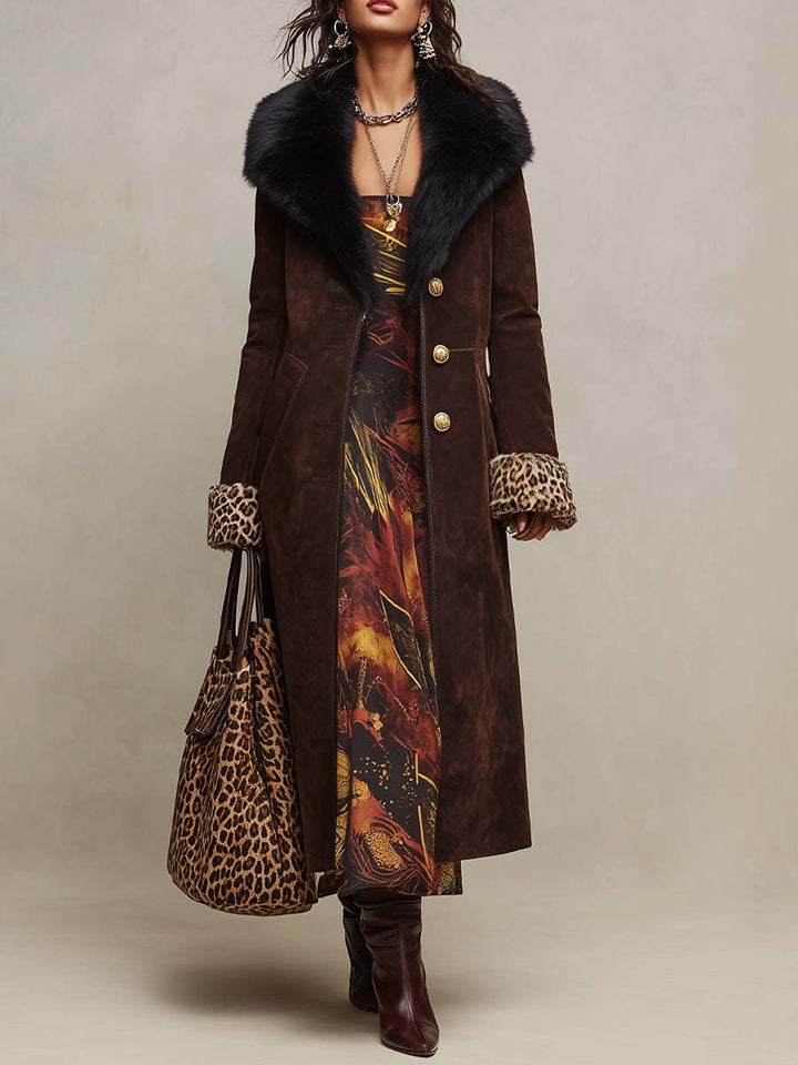 Women’s Longline Leopard Trim Winter Coat