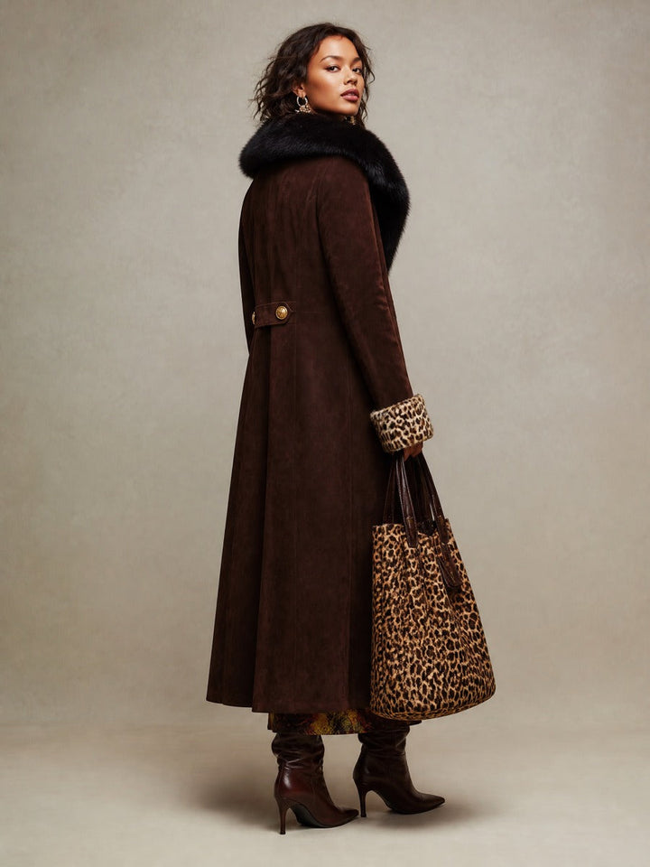 Women’s Longline Leopard Trim Winter Coat