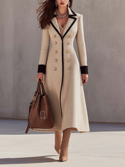 Women’s Double-Breasted Long Gold Button Coat