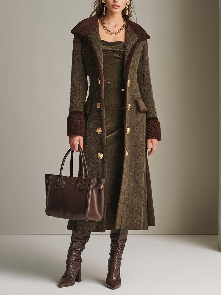 Women’s Vintage Double-Breasted Cable Knit Long Coat