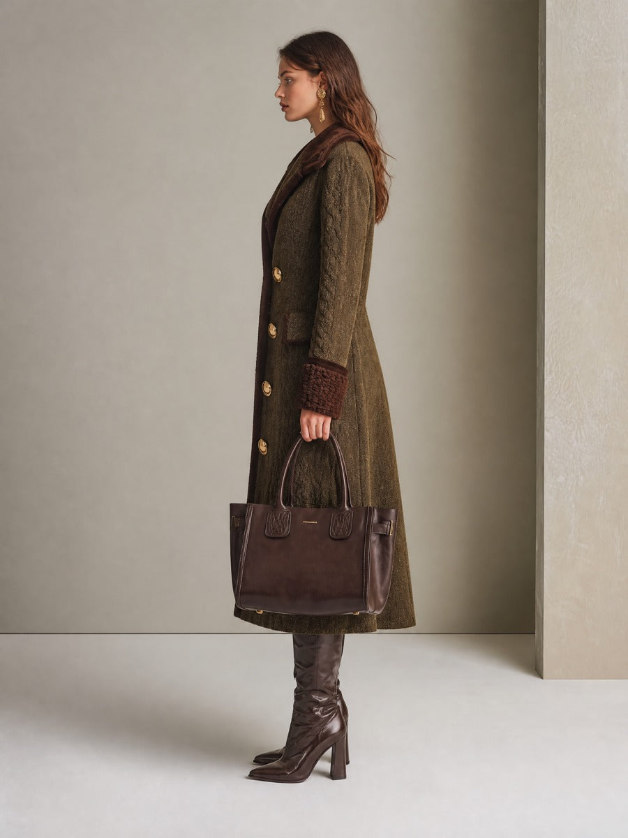Women’s Vintage Double-Breasted Cable Knit Long Coat