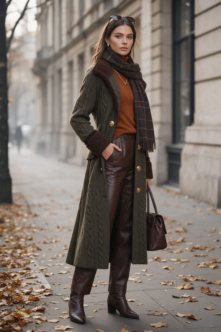 Women’s Vintage Double-Breasted Cable Knit Long Coat