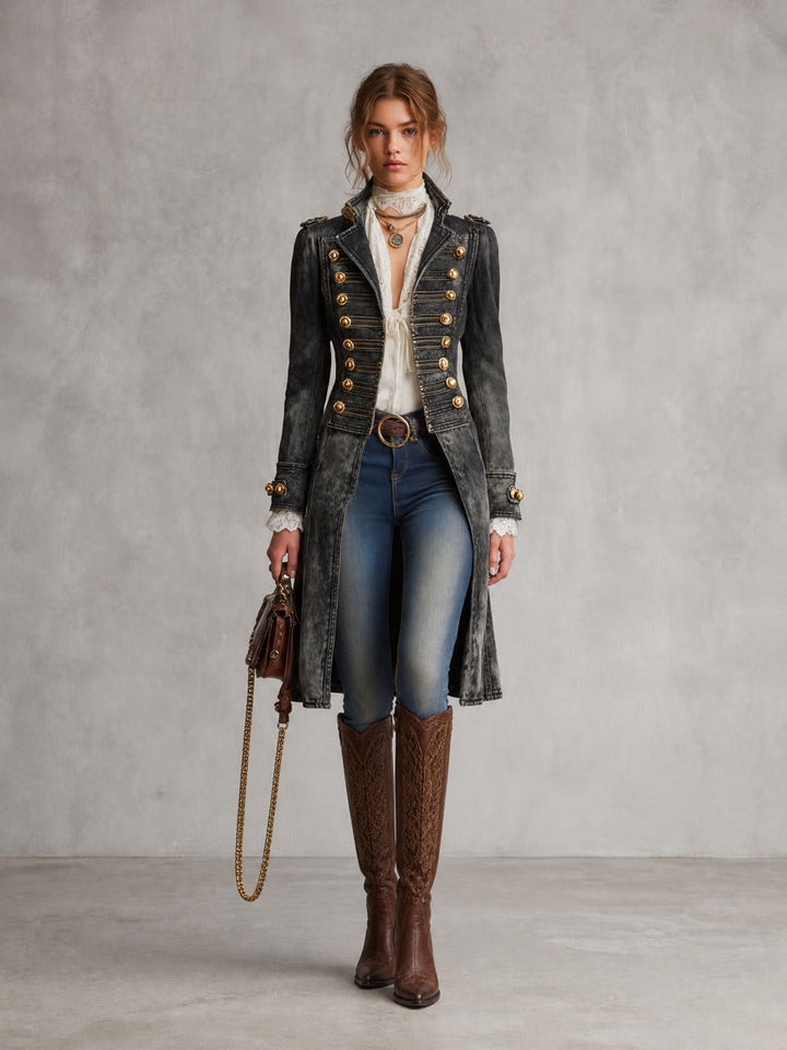 Women’s Military Gold Button Longline Coat