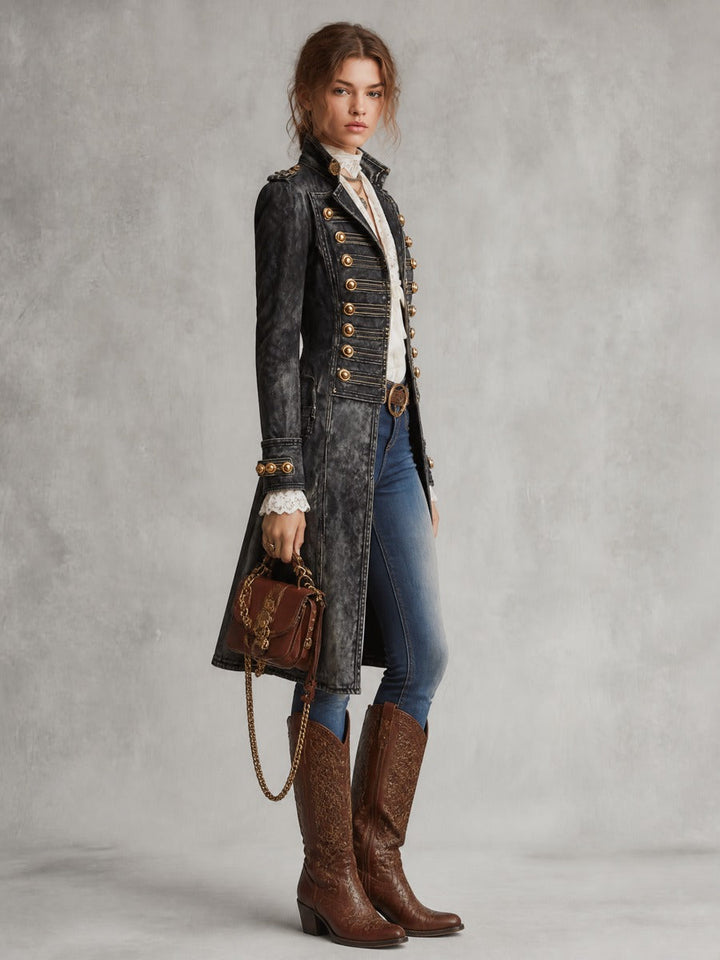 Women’s Military Gold Button Longline Coat