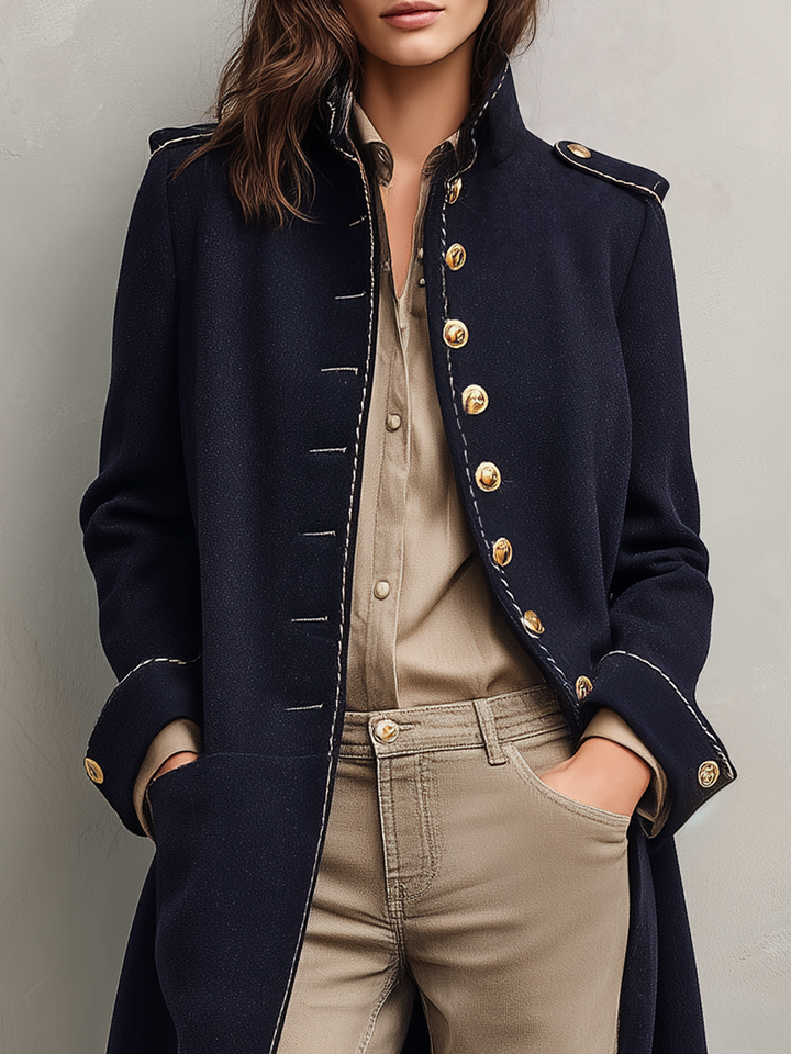 Women’s Navy Military Double Breasted Long Coat