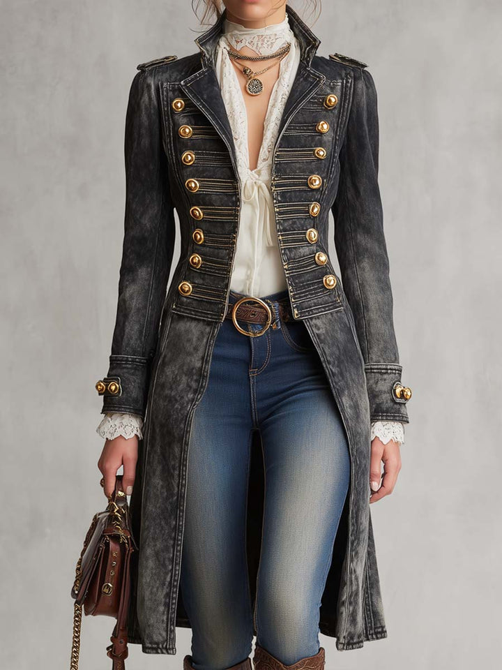 Women’s Military Gold Button Longline Coat
