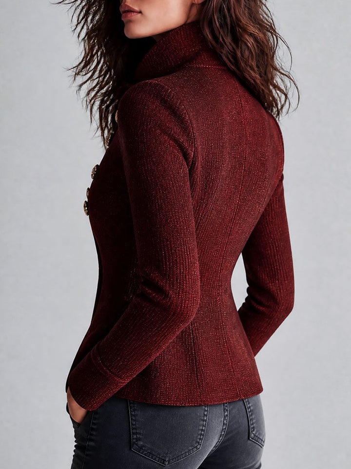 Women’s Ribbed Double-Breasted Gold Button Cardigan