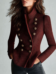 Women’s Ribbed Double-Breasted Gold Button Cardigan