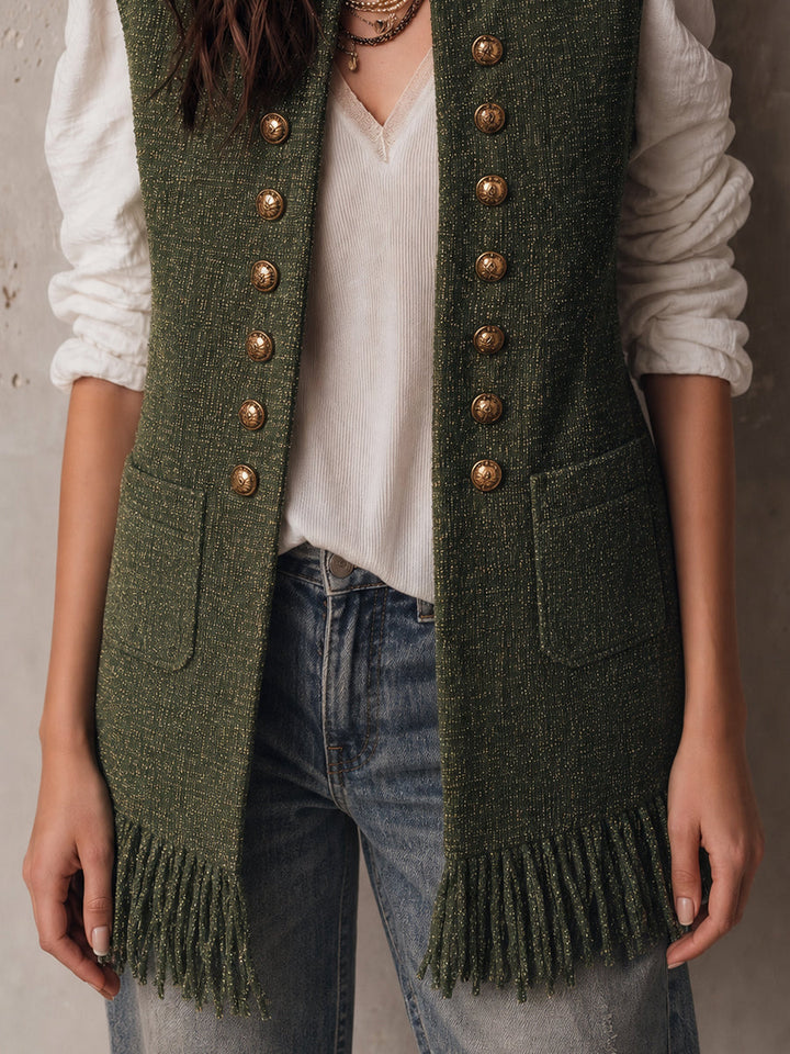 Olive Nomad Fringe Vest