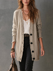 Oatmeal Nomad Frayed-Edge Cardigan