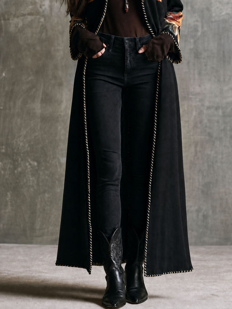 Women’s Black Boho Floral Duster Jacket