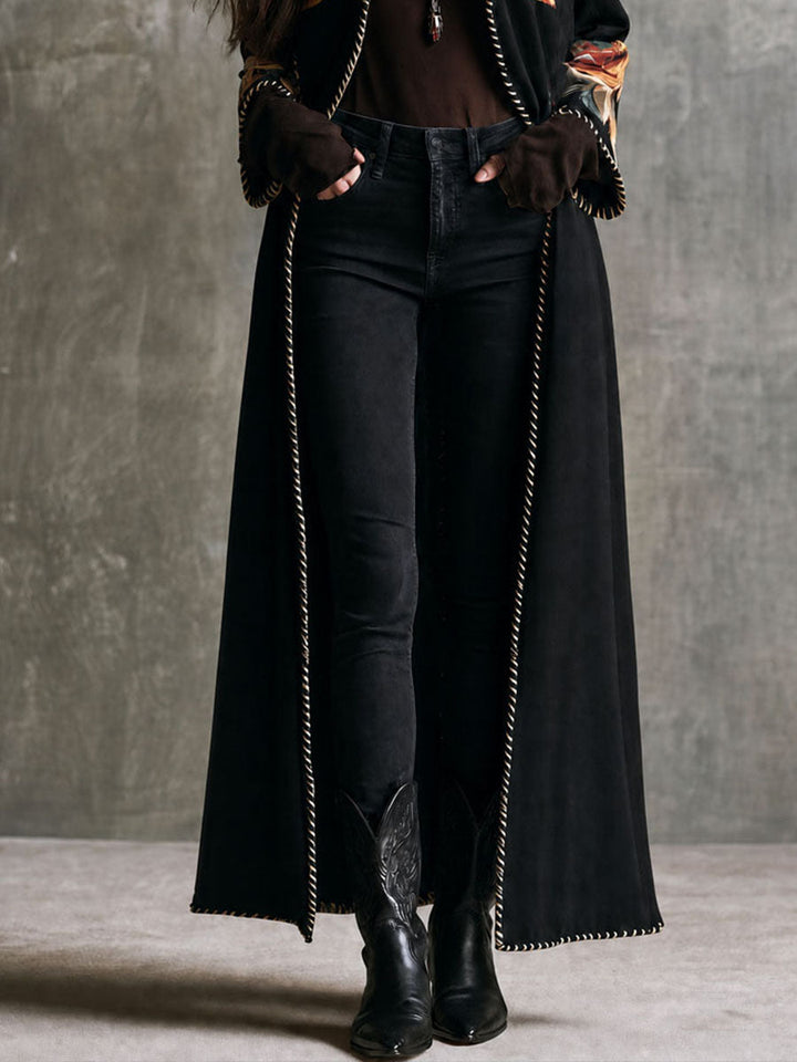 Women’s Black Boho Floral Duster Jacket