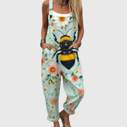 Women’s Adjustable Strap Floral Bee Print Overalls