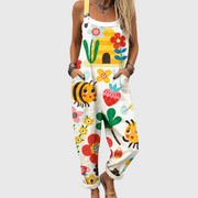 Women’s Floral Bee Print Wide Leg Jumpsuit