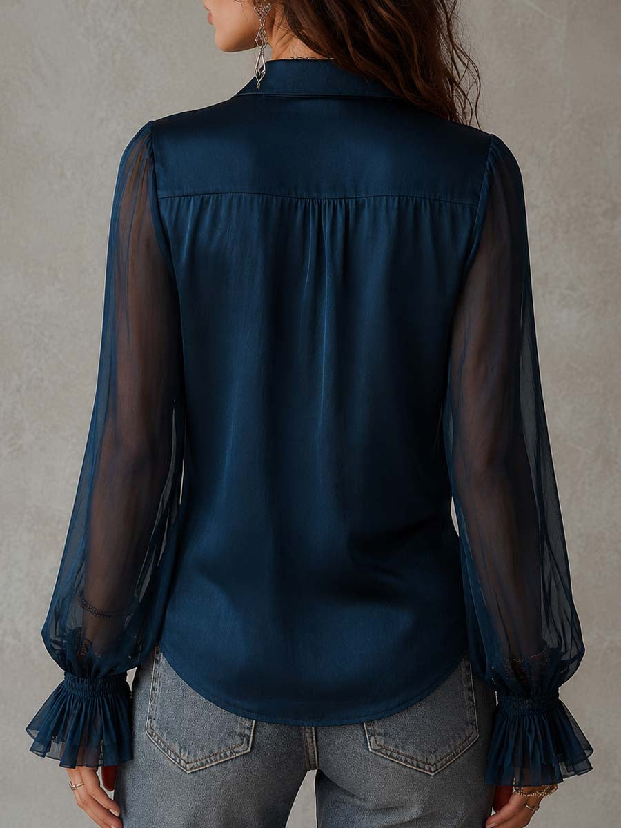 Women’s Vintage Sheer Ruffle Collar Long Sleeve Blouse