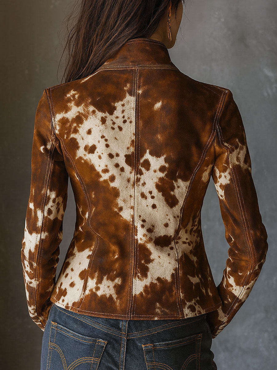 Women’s Cow Print Stand Collar Slim Jacket