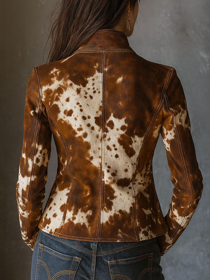 Women’s Cow Print Stand Collar Slim Jacket