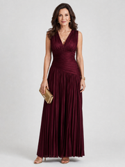 Women’s Pleated V-Neck Midi Dress