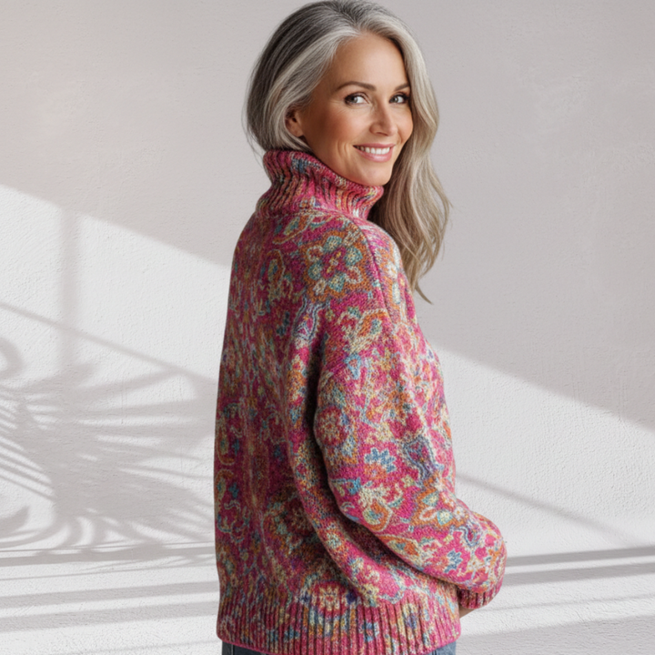 Women’s Floral Knit Turtleneck Sweater