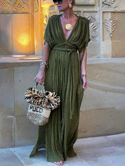 Women's Kimono Sleeve Draped Side Slit Maxi Dress