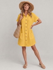 Women’s Short Sleeve Front Pockets Knee Length Dress