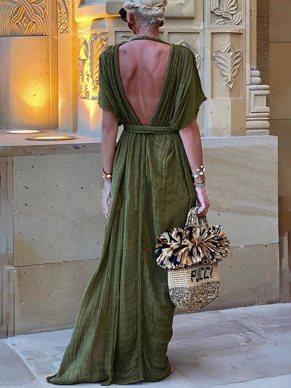 Women's Kimono Sleeve Draped Side Slit Maxi Dress