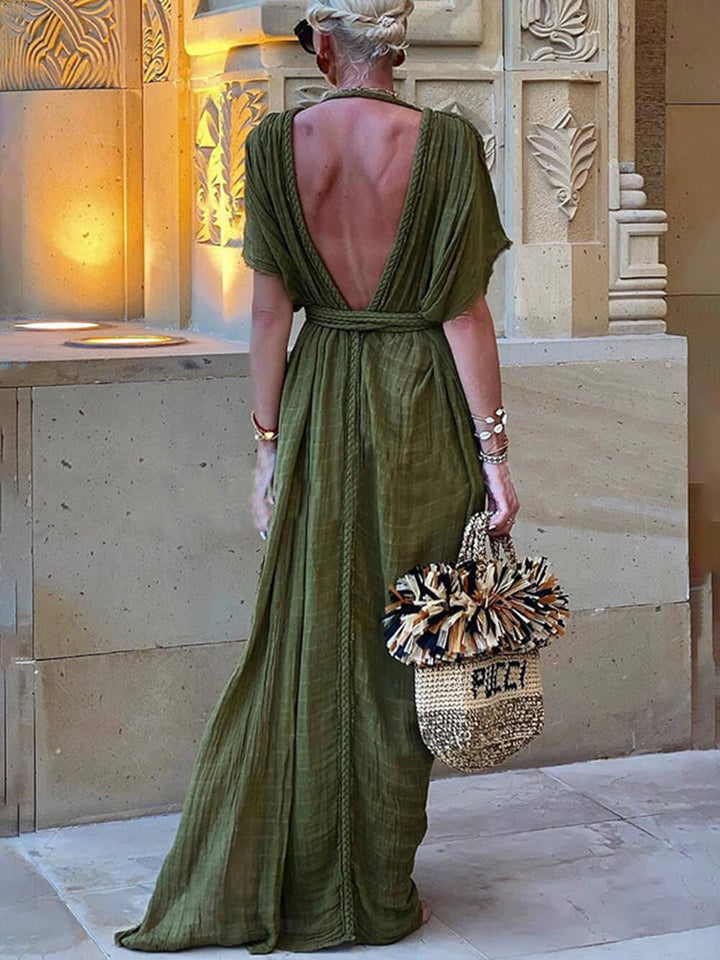 Women's Kimono Sleeve Draped Side Slit Maxi Dress