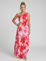 Women’s One Shoulder Pleated Midi Dress