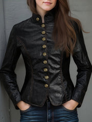 Women’s Retro Stand Collar Metal Button Jacket