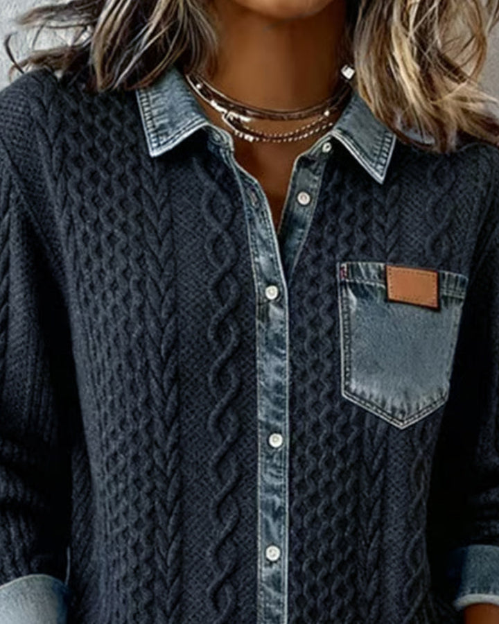 Women’s Soft Patchwork Button Up Shirt