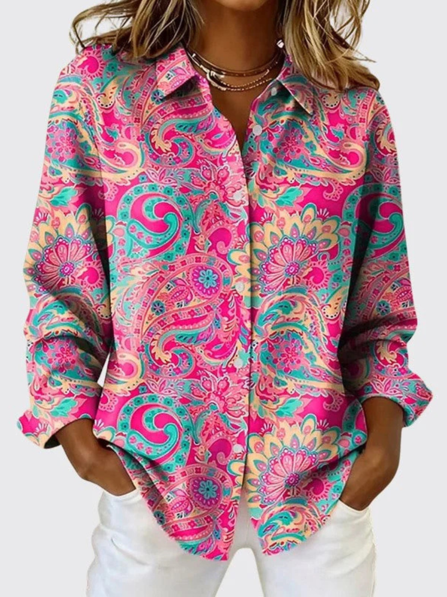 Women’s Paisley Print Button Down Blouse