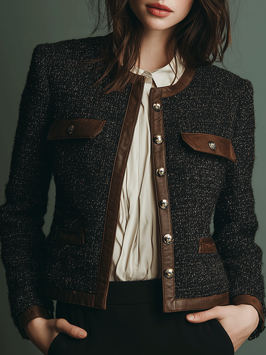 Women’s Vintage Inspired Contrast Trim Textured Jacket