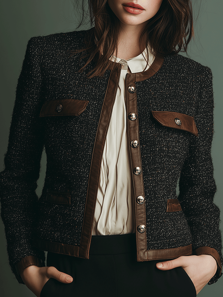 Women’s Vintage Inspired Contrast Trim Textured Jacket