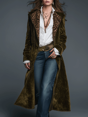 Women’s Olive Leopard Print Lapel Longline Coat