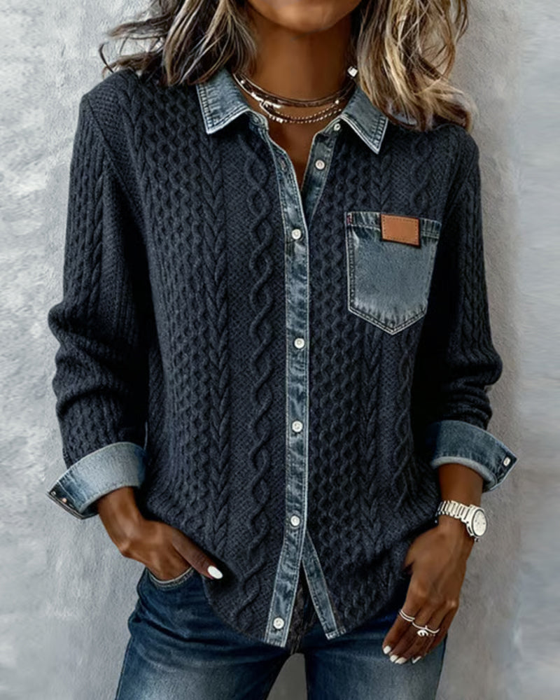 Women’s Soft Patchwork Button Up Shirt