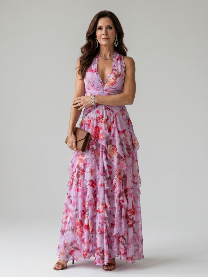Women’s Halter Ruffle Floral Maxi Dress