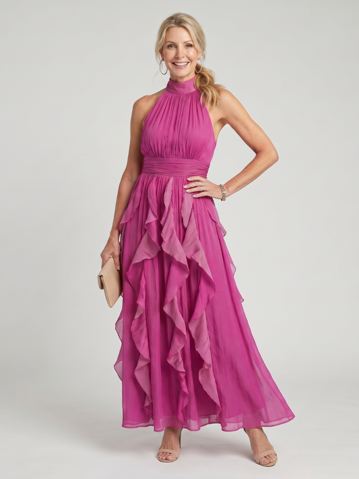 Women’s High Neck Ruffle Maxi Dress