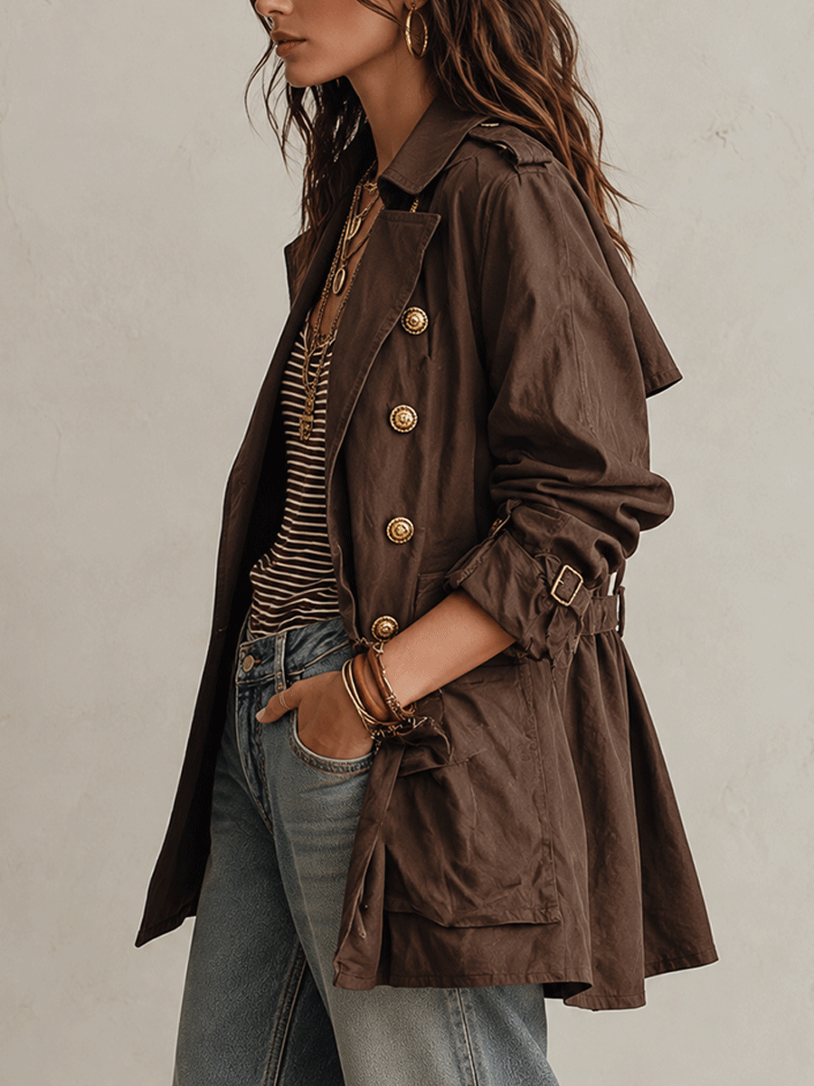 Women’s Double Breasted Belted Chocolate Brown Trench Coat