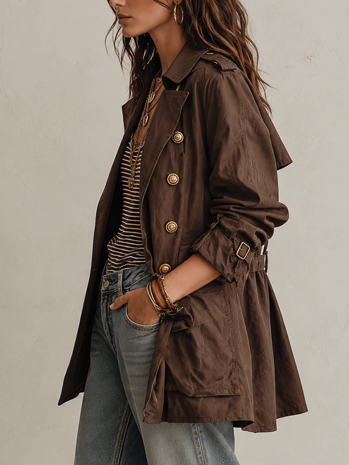 Women’s Double Breasted Belted Chocolate Brown Trench Coat