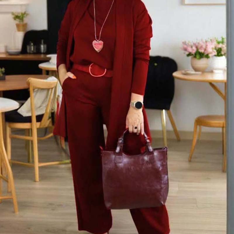 Women’s Elegant Longline 3-Piece Cardigan Top And Pants Set