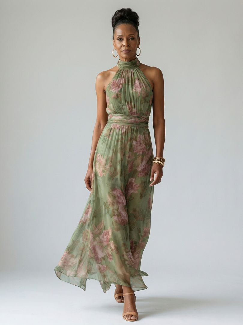 Women’s Gathered Halter Midi Dress