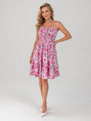 Women’s Spaghetti Strap Floral Print Knee-Length Dress